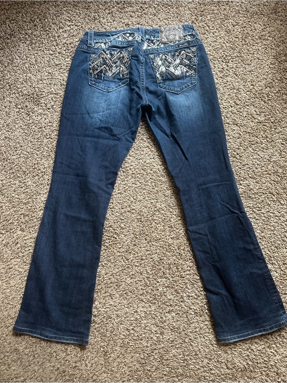 Miss Me Dark Blue Flare Jeans with Embroidered Back Pockets